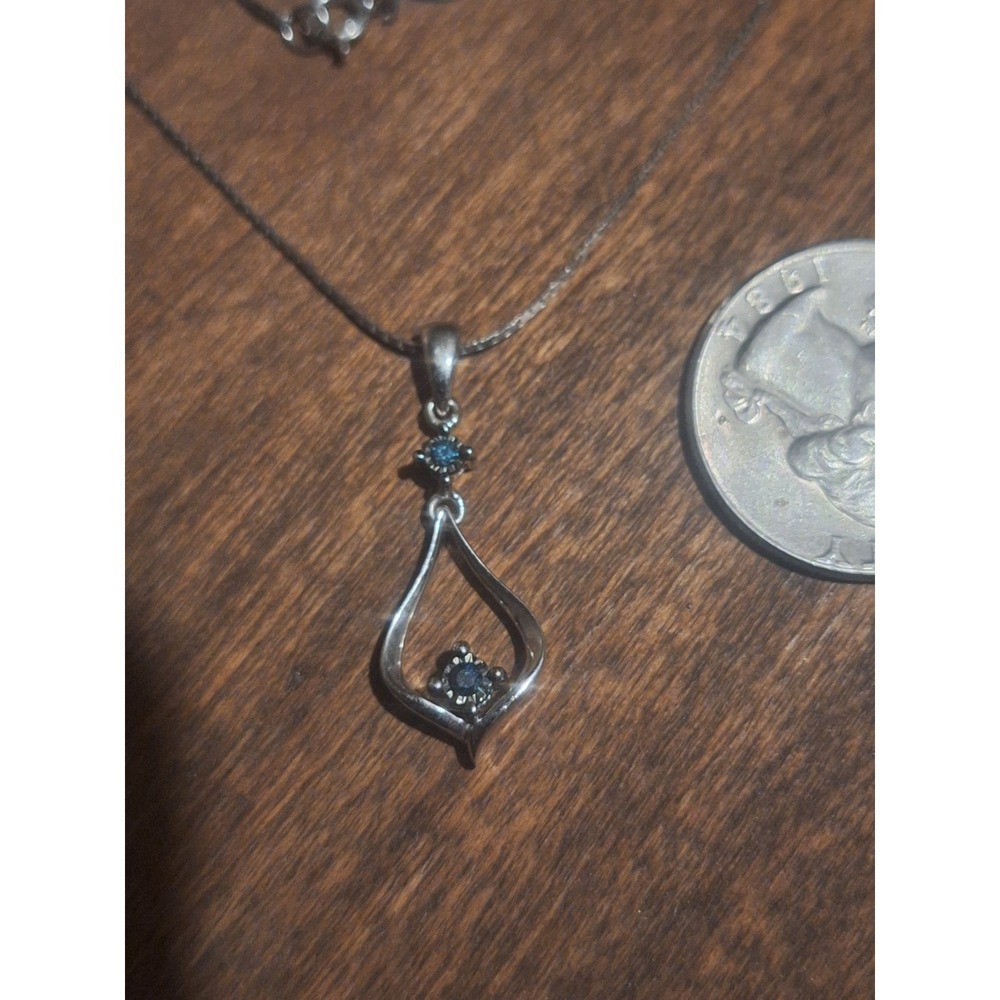 Sterling silver with blue diamond pendant with shiny 18-in chain